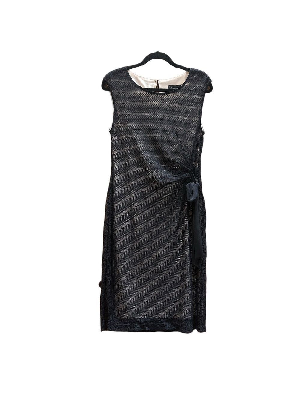 Connected Apparel Black Sleeveless Lace Midi Dress with Cinched SideTies, Size L